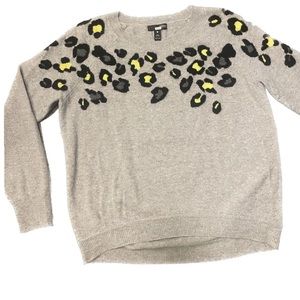 Bloomingdales aqua cashmere sweater neon leopard print